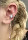 Gümüş Renk Taşlı Çelik Ear Cuff (Tek)