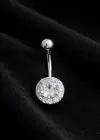 Gümüş Renk Taşlı Cerrahi Çelik Göbek Piercing