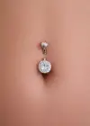 Gümüş Renk Taşlı Cerrahi Çelik Göbek Piercing