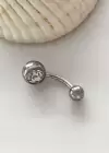 Gümüş Renk Taşlı Göbek Piercing