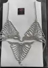 Gümüş Renk Taşlı Sütyen ve Tanga Takım Kostüm/ İç Giyim/ Vücut Aksesuarı Set
