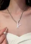 Gümüş Renk Tavşan Figürlü Taş Detaylı 14K Altın Kaplama TX Kolye