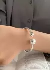 Gümüş Renk Top Detaylı Çelik Kelepçe Bileklik