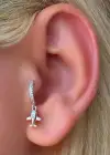 Gümüş Renk Uçak Figürlü Çelik Tragus/Kıkırdak Küpe/Piercing (Tek)