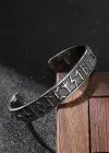 Gümüş Renk Viking Yazılı Çelik Kelepçe Bileklik