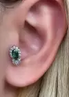 Gümüş Renk Yeşil Taş Detaylı Cerrahi Çelik Tragus/Kıkırdak Küpe/Piercing (Tek)