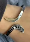 Gümüş Renk Yılan Figürlü Çelik Kelepçe Bileklik