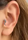 Gümüş Renk Yılan Figürlü Taş Detaylı Cerrahi Çelik Tragus/Kıkırdak Küpe/Piercing (Tek)