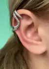 Gümüş Renk Yılan Figürlü Taş Detaylı Ear Cuff (Tek)