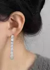 Gümüş Renk Yılan Figürlü Taş Detaylı Küpe (Çift)