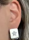 Gümüş Renk Yıldız Detaylı Çelik Küpe (Çift)