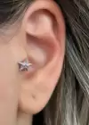 Gümüş Renk Yıldız Figürlü Çelik Tragus/Kıkırdak Küpe/Piercing (Tek)