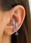 Gümüş Renk Yıldız Figürlü Taş Detaylı 14K Altın Kaplama TX Ear Cuff (Tek)