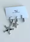 Gümüş Renk Yıldız Figürlü Taş Detaylı 6lı YSX Küpe Set