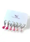 Gümüş Renk Yıldız Figürlü Taş Detaylı 6lı YSX Küpe Set