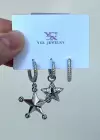 Gümüş Renk Yıldız Figürlü Taş Detaylı 6lı YSX Küpe Set