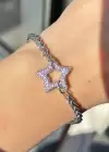 Gümüş Renk Yıldız Figürlü Taş Detaylı Çelik Bileklik