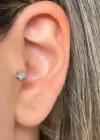 Gümüş Renk Yıldız Figürlü Taş Detaylı Çelik Tragus/Kıkırdak Küpe/Piercing (Tek)