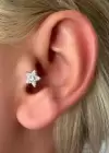 Gümüş Renk Yıldız Figürlü Taş Detaylı Çelik Tragus/Kıkırdak Küpe/Piercing (Tek)