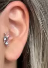 Gümüş Renk Yıldız Figürlü Taş Detaylı Çelik Tragus/Kıkırdak Küpe/Piercing (Tek)