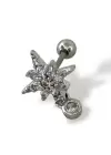 Gümüş Renk Yıldız Figürlü Taş Detaylı Çelik Tragus/Kıkırdak Küpe/Piercing (Tek)