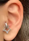 Gümüş Renk Yıldız Figürlü Taş Detaylı Cerrahi Çelik Halka Tragus/Kıkırdak Küpe/Piercing (Tek)