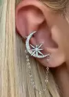Gümüş Renk Yıldız Figürlü Taş Detaylı Ear Cuff (Çift)