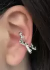 Gümüş Renk Yıldız Figürlü Taş Detaylı Ear Cuff (Tek)
