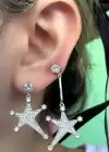 Gümüş Renk Yıldız Figürlü Taş Detaylı Küpe (Çift)