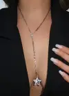 Gümüş Renk Yıldız Figürlü Taş Detaylı Y Kolye