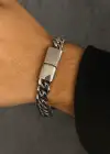 Gümüş Renk Zincir Detaylı Çelik Erkek Bileklik