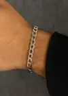 Gümüş Renk Zincir Detaylı Çelik Erkek Bileklik