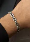 Gümüş Renk Zincir Detaylı Çelik Erkek Bileklik