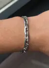 Gümüş Renk Zincir Detaylı Çelik Erkek Bileklik