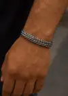 Gümüş Renk Zincir Detaylı Çelik Erkek Bileklik