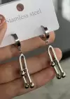 Gümüş Renk Zincir Detaylı Çelik Küpe (Çift)