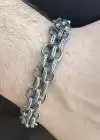Gümüş Renk Zincir Detaylı Erkek Çelik Bileklik