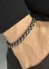 Gümüş Renk Zincir Detaylı Erkek Çelik Bileklik