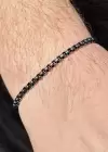 Gümüş Renk Zincir Detaylı Erkek Çelik Bileklik