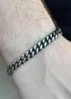 Gümüş Renk Zincir Detaylı Erkek Çelik Bileklik