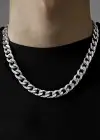Gümüş Renk Zincir Detaylı Unisex Çelik Kolye