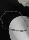 Gümüş Renk Zincir Detaylı Unisex Çelik Kolye
