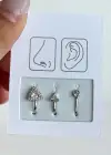 Gümüş Taş Detaylı Figürlü Deliksiz Kulak/ Burun 3lü Piercing Set