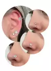 Gümüş Taş Detaylı Figürlü Deliksiz Kulak/ Burun 3lü Piercing Set