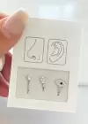 Gümüş Taş Detaylı Figürlü Deliksiz Kulak/ Burun 3lü Piercing Set