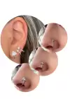 Gümüş Taş Detaylı Figürlü Deliksiz Kulak/ Burun 3lü Piercing Set
