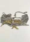 Gümüş Ve Altın Renk Anka Kuş Figürlü Taş Detaylı VİP Tasarım Kolye