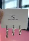 Gümüş Ve Altın Renk Çarpı  Detaylı Taşlı VİP 3lü YSX Küpe Set