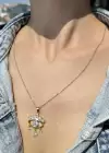 Gümüş Ve Altın Renk Göz Figürlü Taş Detaylı Çelik Kolye