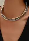 Gümüş Ve Altın Renk Metal Choker Kolye